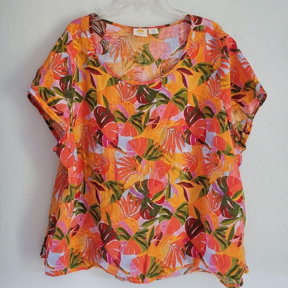 C&C California Tops - C&C California Shirt Womens 3X Multicolor Linen Tropical‎ Leaf Print Summer Top